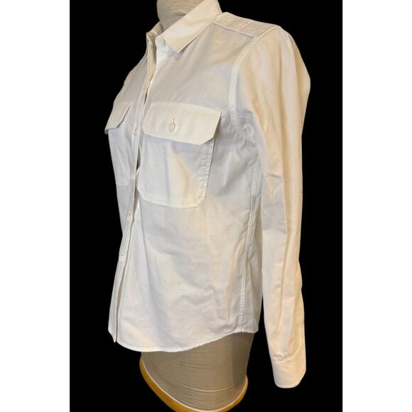 Lauren Ralph Lauren Camp Safari Shirt White Sz. M Button Front Pockets Epilets - Picture 6 of 10